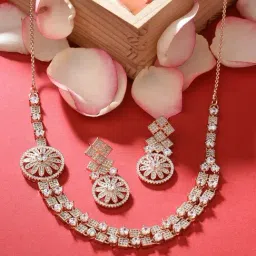 Zaveri Pearls Rose Gold 2 Layers Cubic Zirconia Fusion Necklace & Earring Set-ZPFK15300-picture-17