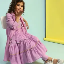 Biba Kids Violet Embroidered Regular Fit Suit Set with Dupatta image 5