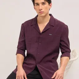 The Bear House Maroon Modal Solid Regular Fit Shirt-image-57