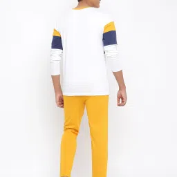 Lil Tomatoes Kids White & Yellow Solid Full Sleeves T-Shirt with Pyjamas image 2