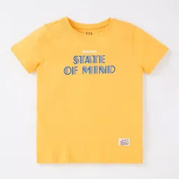 Ed-a-Mamma Kids Yellow & Blue Cotton Printed T-Shirt image 1