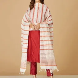 Fabindia Off-White & Orange Cotton Printed Dupatta image 2