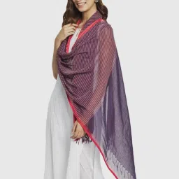 Fabindia Navy & Purple Cotton Striped Stole image 2