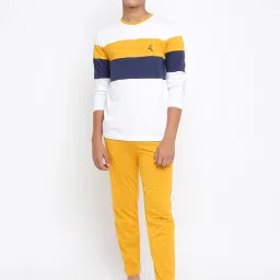 Lil Tomatoes Kids White & Yellow Solid Full Sleeves T-Shirt with Pyjamas image 1