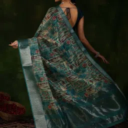 Libas Green Silk Woven Saree With Unstitched Blouse Piece image 2