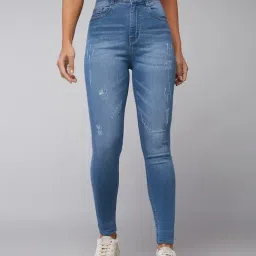 DOLCE CRUDO Blue Distressed High Rise Stretchable Jeans-image-46