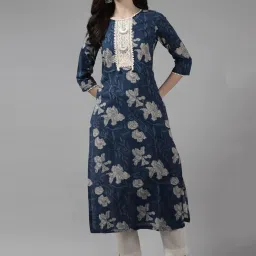 Rain and Rainbow Blue Printed Straight Kurta image 1