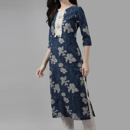 Rain and Rainbow Blue Printed Straight Kurta image 3