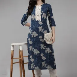 Rain and Rainbow Blue Printed Straight Kurta image 4