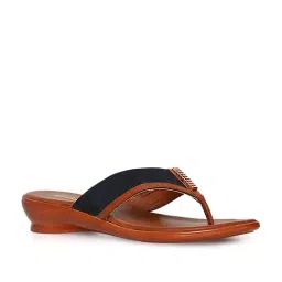 Bata Women's Navy & Tan Thong Wedges-picture-34