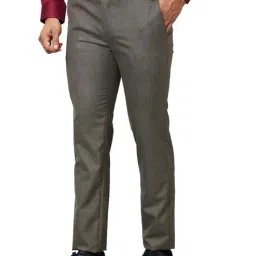 Raymond Brown Slim Fit Flat Front Trousers image 3