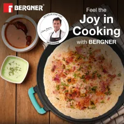 Bergner Black Eco Cast Iron Flat Multi Tawa with One Sided Handle & Silicone Sleeve (30cm/12") image 2