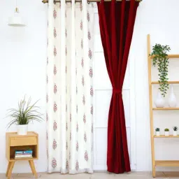 Ariana Siroi with Quince Combo Red & Off-White Polyester 7 Ft. Door Curtain - Set of 2-image-0
