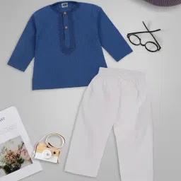 Mee Mee Kids Royal Blue & White Solid Kurta with Pyjamas-picture-13