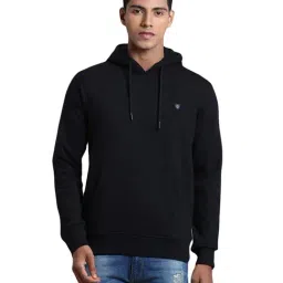 ColorPlus Black Cotton Tailored Fit Hooded Sweatshirt-picture-22