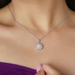 Ornate Jewels 92.5 Sterling Silver Flower Pearl Pendant with Chain for Women-image-52
