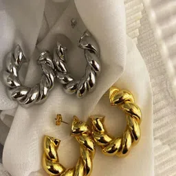 V FASHION JEWELLERY Set Of 2 Stainless Steel Chakli Circular Half Hoop Earrings-image-80