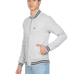 Arrow Sport Grey Cotton Regular Fit Striped Bomber Jacket image 3