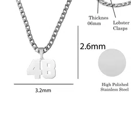M Men Style Stainless Steel Silver-Plated Geometric Jersey Number Pendants With Chain image 2