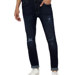 Forever 21 Navy Cotton Regular Fit Distressed Jeans image 1