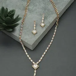 Zaveri Pearls Rose Gold Baguette Diamonds Contemporary Necklace & Earring Set-ZPFK15232-picture-10