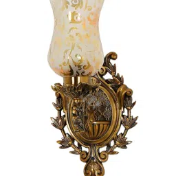 FOS LIGHTING Antique Cast Aluminium Traditional Uplight Wall Sconce with Golden Etched Glass image 2