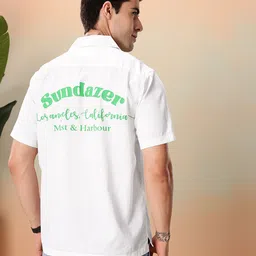 Mast & Harbour Pure Cotton Typography Printed Drop-Shoulder Sleeves Relaxed Casual Shirt image 4