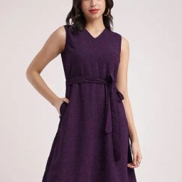 Fablestreet Purple Self Design Wrap Dress-picture-44