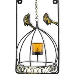 Homesake 'Bird Cage Birthday' Black & Mustard Metal Wall Mount Candle Holder - Set of 1 image 2
