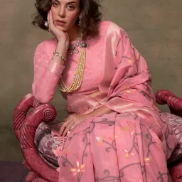 Saree Mall Pink Woven Sarees With Unstitched Blouse image 2