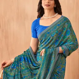 Saree Mall Grey Printed Sarees With Unstitched Blouse image 2