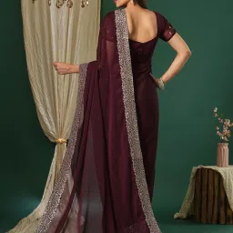 Saree Mall Purple Embroidered Sarees With Unstitched Blouse image 2