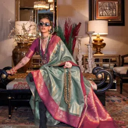 Saree Mall Blue Woven Sarees With Unstitched Blouse image 2