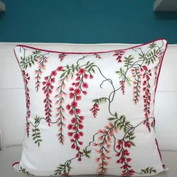 TARA Sparkling Homes Wisteria White & Red Cotton Cushion Cover - Set of 2 image 2