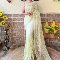 Saree Mall Green Embellished Sarees With Unstitched Blouse-image-58