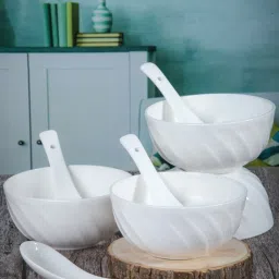 Goodhomes White Bone China Soup Bowls with Spoons - Set of 4 (280ml) image 5