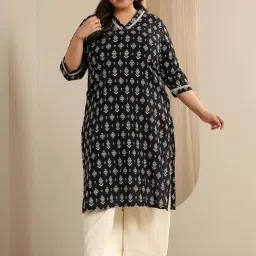Extra Love By Libas Black Cotton Straight Fit Printed Plus Size Kurta-picture-13