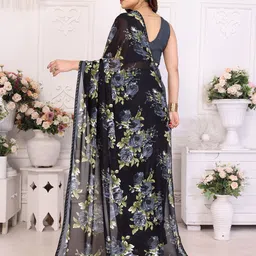 Ambuja International Floral Printed Beads and Stones Poly Georgette Saree image 3