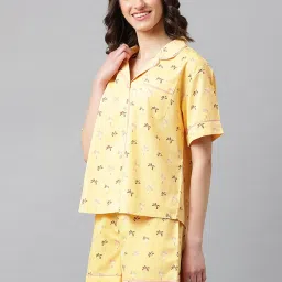 Fabindia Mustard Cotton Printed Shirt Shorts Set image 3