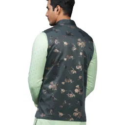 Manyavar Teal Green Regular Fit Floral Print Nehru Jacket image 2