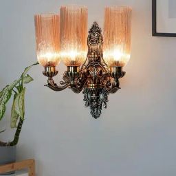 FOS LIGHTING Traditional Antique 3-Light Wall Sconce with Golden Luster Corrugated Glass Shades-picture-2