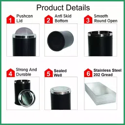 Grassland Dustbin 10 L Stainless Steel Round Black with Swing Lid, GSS1043 image 2