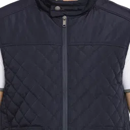 Basics Navy Sleeveless Mock Collar Jacket image 4