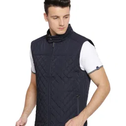 Basics Navy Sleeveless Mock Collar Jacket image 3