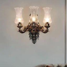 FOS LIGHTING Traditional Antique 3-Light Wall Sconce with Fluted Ruffled Edge Glass Shades-picture-36