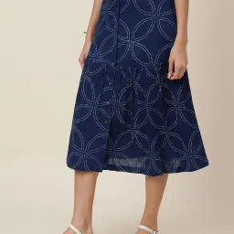 Fabindia Blue Cotton Printed A-Line Skirt image 1