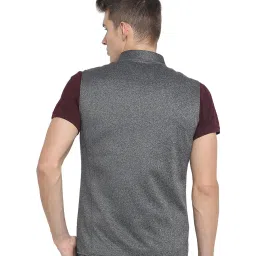 Basics Dark Grey Sleeveless Mandarin Collar Waistcoat image 2