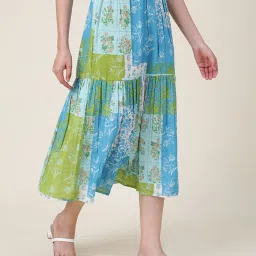 Fabindia Blue Cotton Printed A-Line Skirt image 1