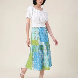 Fabindia Blue Cotton Printed A-Line Skirt image 5