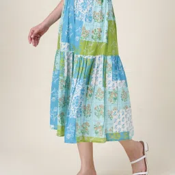 Fabindia Blue Cotton Printed A-Line Skirt image 3